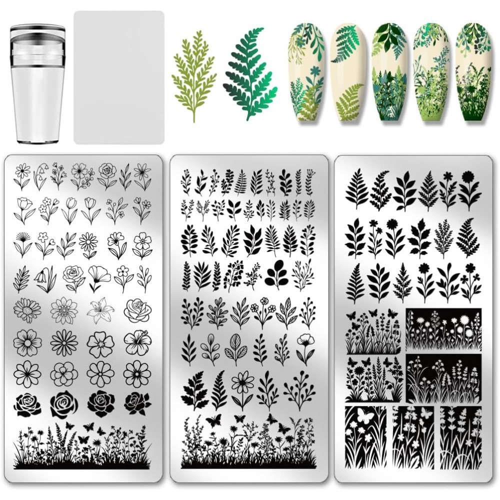 Nail Art Inspo - 3 pz Fiore Foglia Nail Stamping