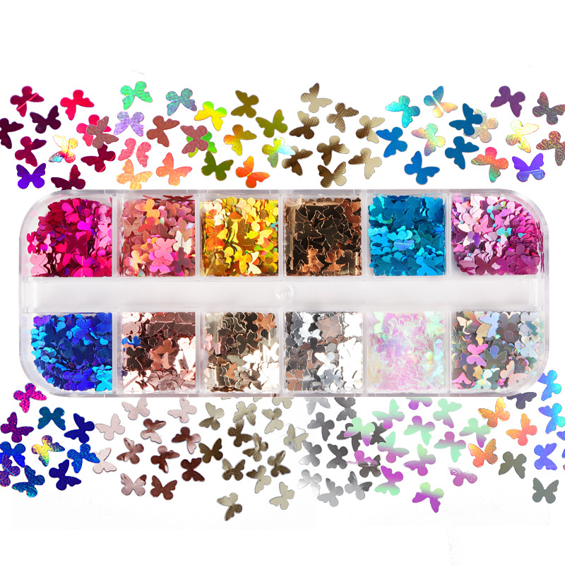 Nail Art Inspo - Mix Color fluorescente farfalla Glitter accessori