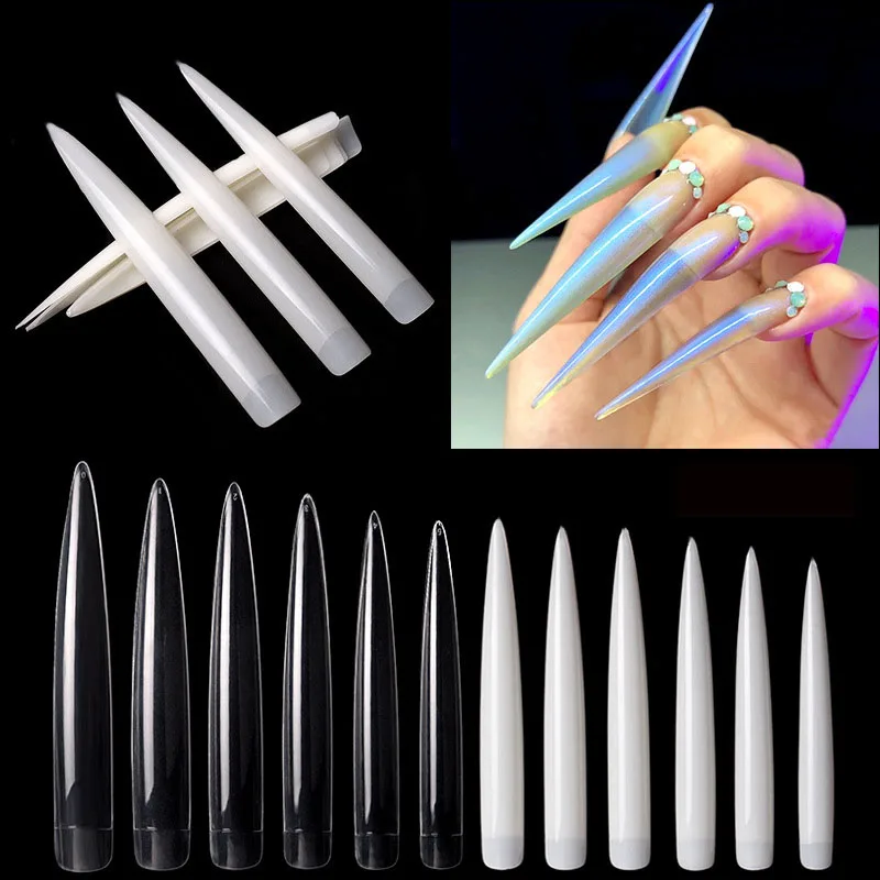 Nail Art Xl - Unghie finte extra lunghe naturali trasparenti,