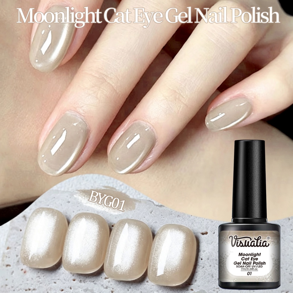Nail Art Cat Eye Simple - Visuatia Nude Moonlight Cat Eye Nail